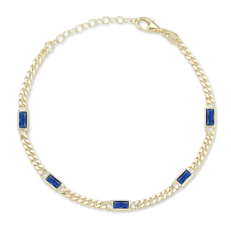 Soleil Sterling Silver Baguette CZ Station Curb Chain Bracelet - Yellow-Blue