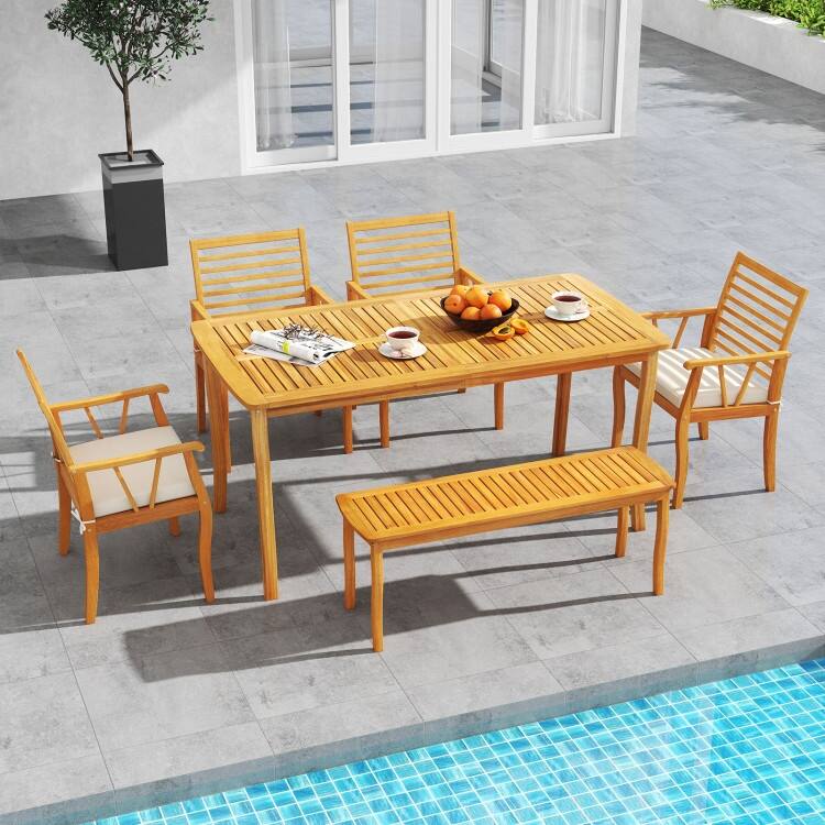 Natural Acacia Wood Outdoor Dining Chairs with Cushions Set of 2 - 22.5" x 22" x 34"