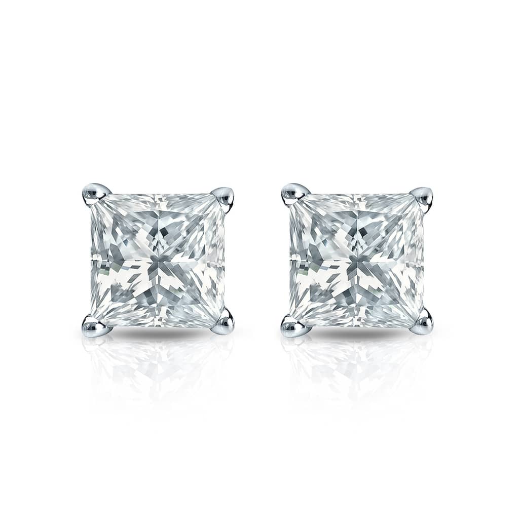Auriya 14-karat Gold Lab Grown 1.00 carat TDW Princess Diamond Stud Earrings 4-Prong Basket Screw-back