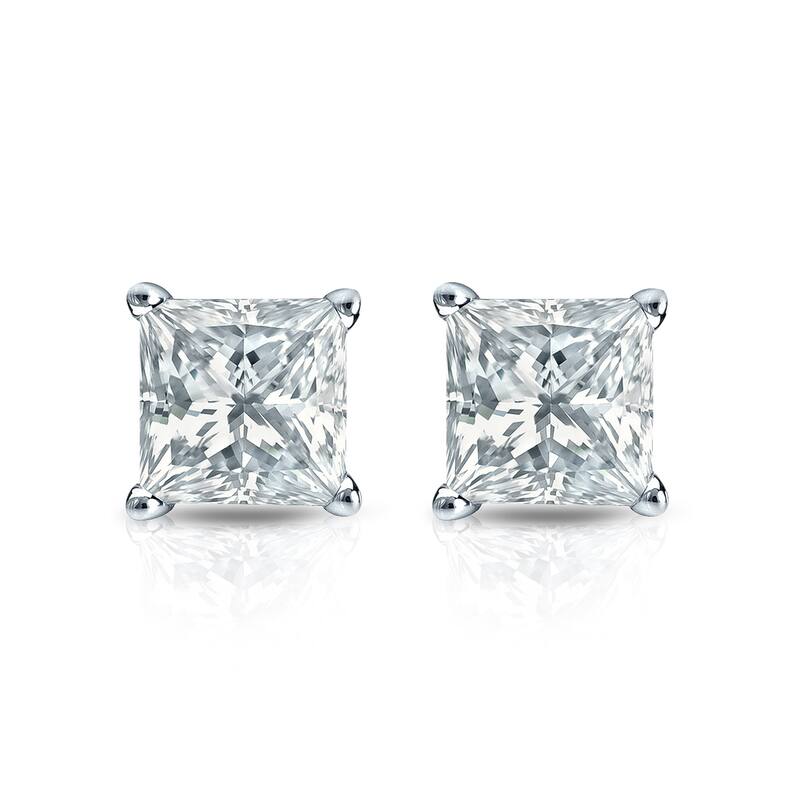 Auriya Plat Gold Lab Grown 1.00 carat TDW Princess Diamond Stud Earrings 4-Prong Basket Screw-back