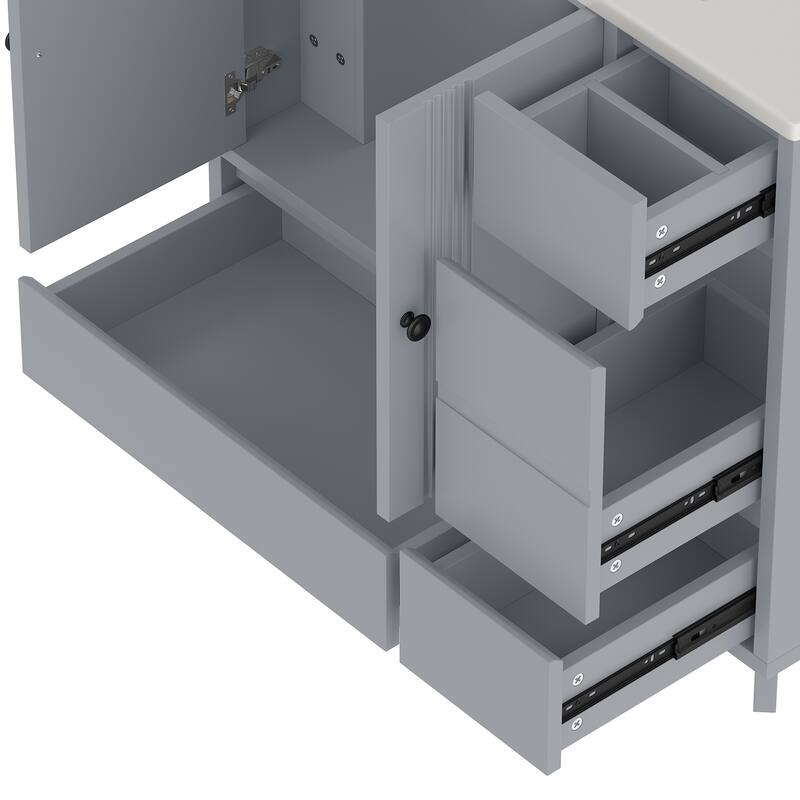 Roomfitters 36 Inch Bathroom Vanity with Sink, Solid Wood Cabinet with Side Rack and Drawers