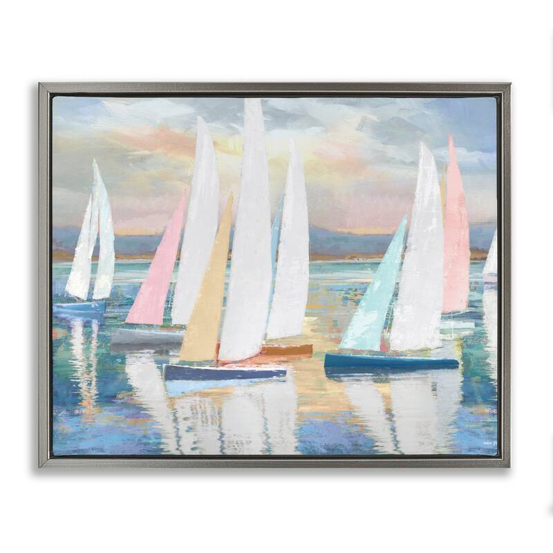 Stupell Abstract & Pastel Sailboat Fleet Framed Floater Canvas Wall Art Design By Amber Sterling - 21 x 17 - Grey