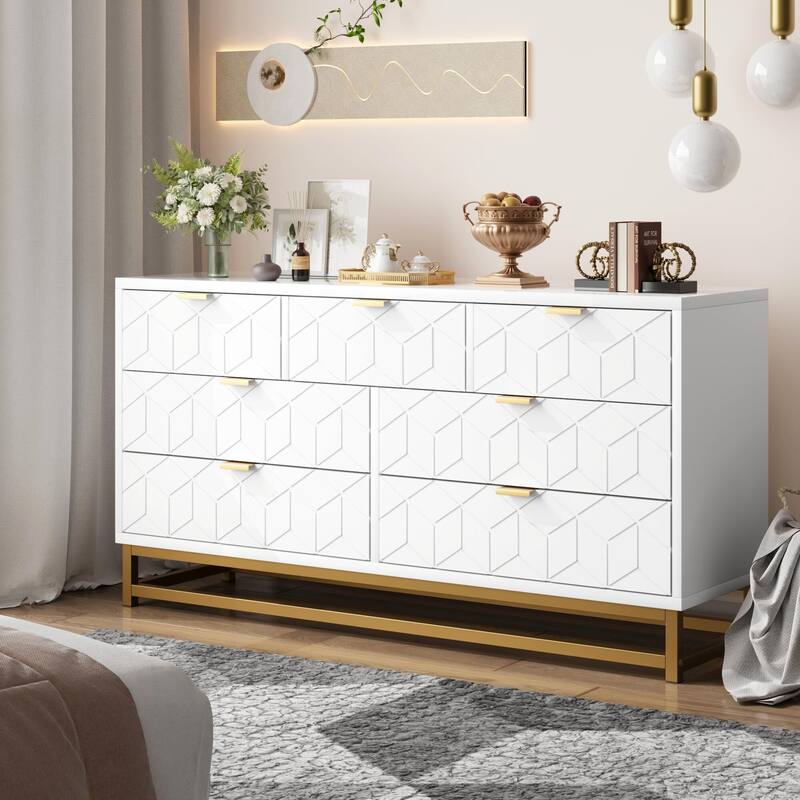 7 Drawer Dresser for Bedroom, 53.5" Large Dresser with Metal Legs