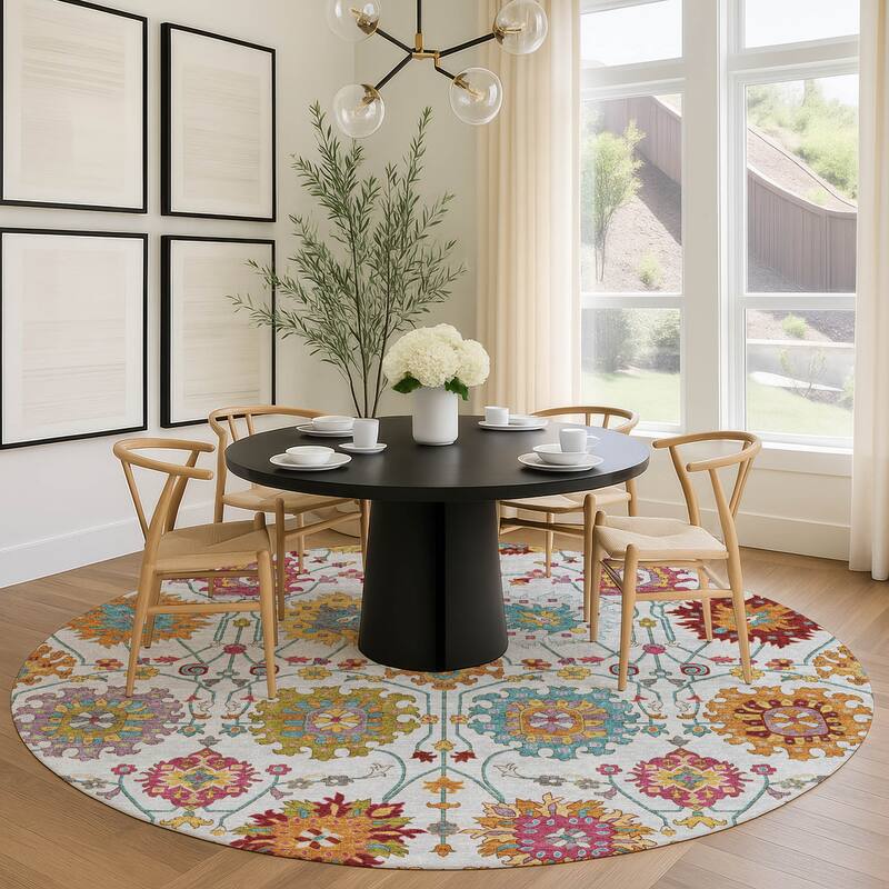 Machine Washable Indoor/ Outdoor Traditional Kashan Chantille Rug
