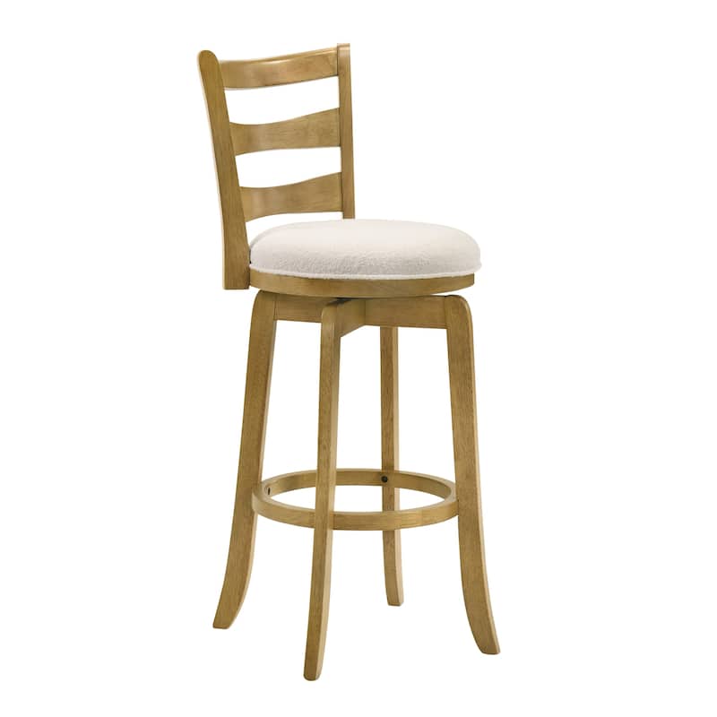 Melindra White Boucle Swivel Bar Stool, Upholstered Counter Stool with Solid Wood Legs