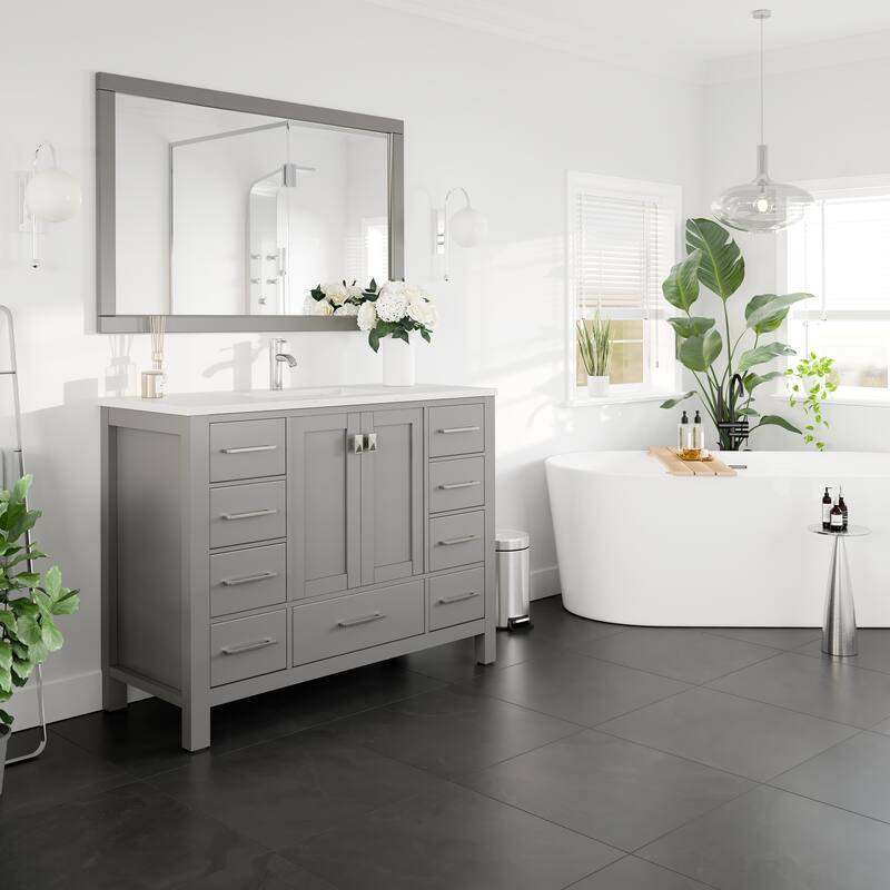 Eviva London 42"x18" Gray Transitional Vanity with White Carrara Quartz Top