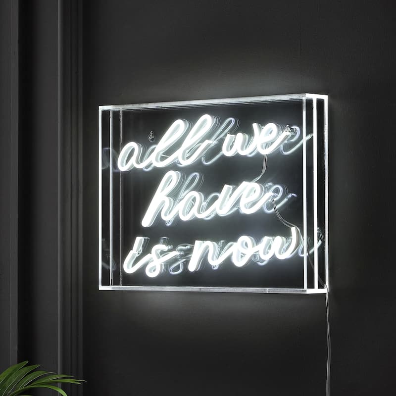 All We Have Is Now 14" X 10" Contemporary Glam Acrylic Box USB Operated LED Neon Light, White by JONATHAN Y - 14" X 10"