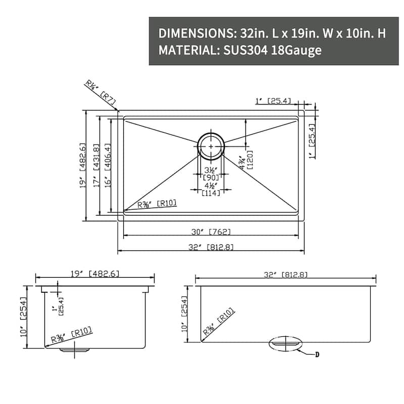32" x 19" Black Stainless Steel Single Bowl Undermount Kitchen Sink With WorkStation - 32 x19