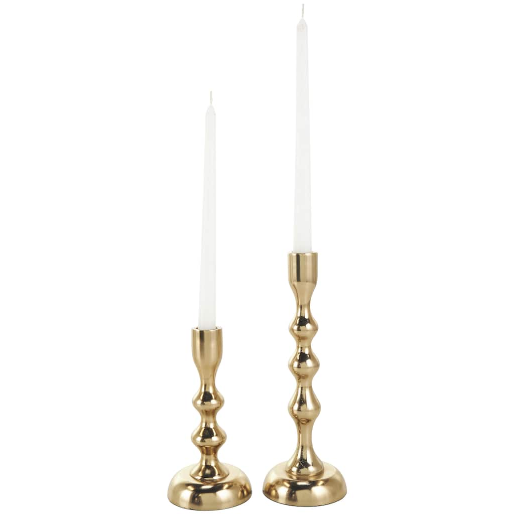 Aluminum Metal Decorative Candle Holder - Set of 2 Gold or Silver - Roche River Decor