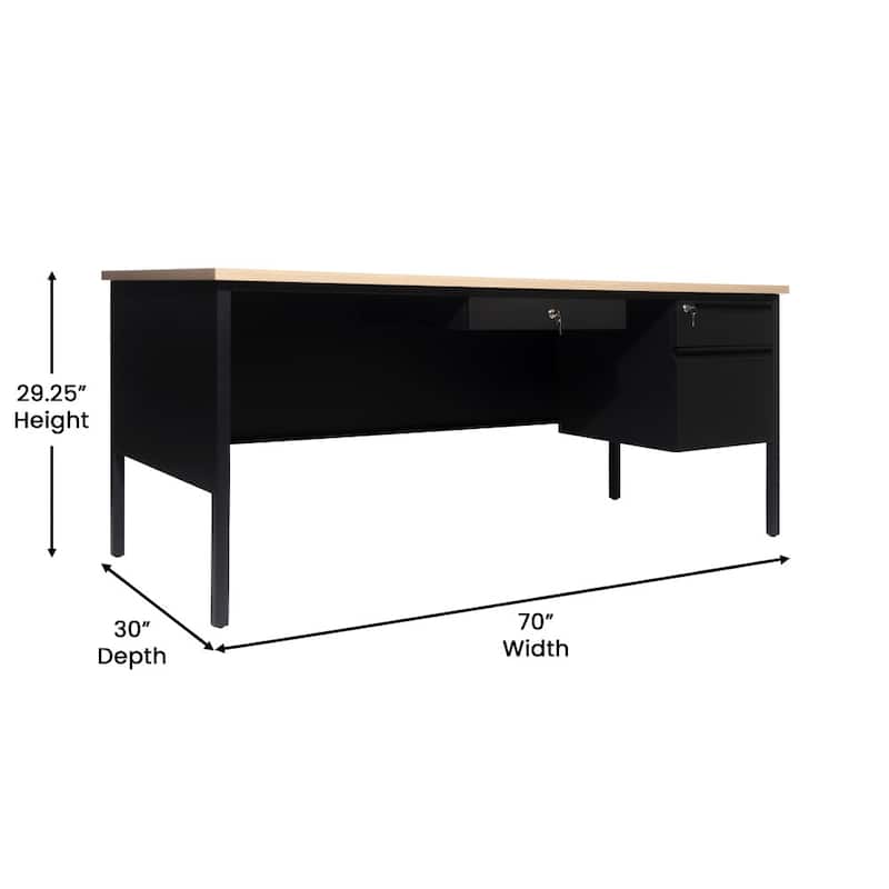Commercial Right Side Single Pedestal Desk with 3 Locking Drawers