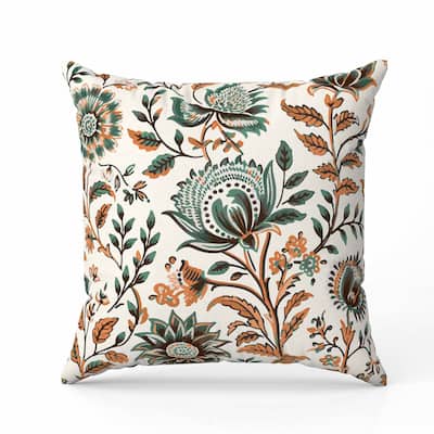 Sanganeri Block Print Indoor/Outdoor Reversible Throw Pillow Orange and Teal