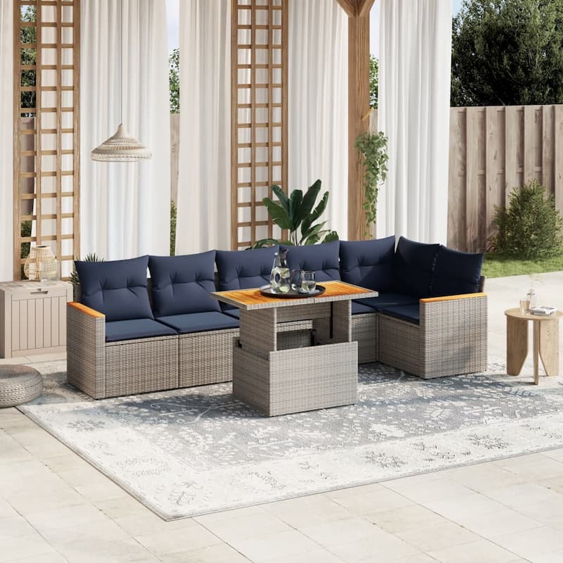 vidaXL Patio Sofa Set with Cushions Outdoor Furniture 7 Piece Poly Rattan - 24.4 x 24.4 x 27.2 - Grey