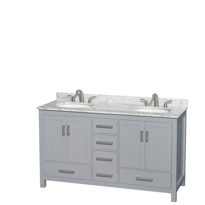 Wyndham Collection Sheffield Double Vanity Set - 60-Inch Double - Gray, White Carrara Marble Top, Chrome Trim