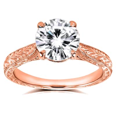 Annello by Kobelli 14k Rose Gold 1 1/2ct TGW Moissanite and Diamond Accent Antique Cathedral Ring (GH/VS, GH/I)