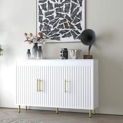 3-Door Large Storage Sideboard with Gold Handles for Kitchen, Dining Room and Living Room.55.12" W Accent White Buffet Cabinet