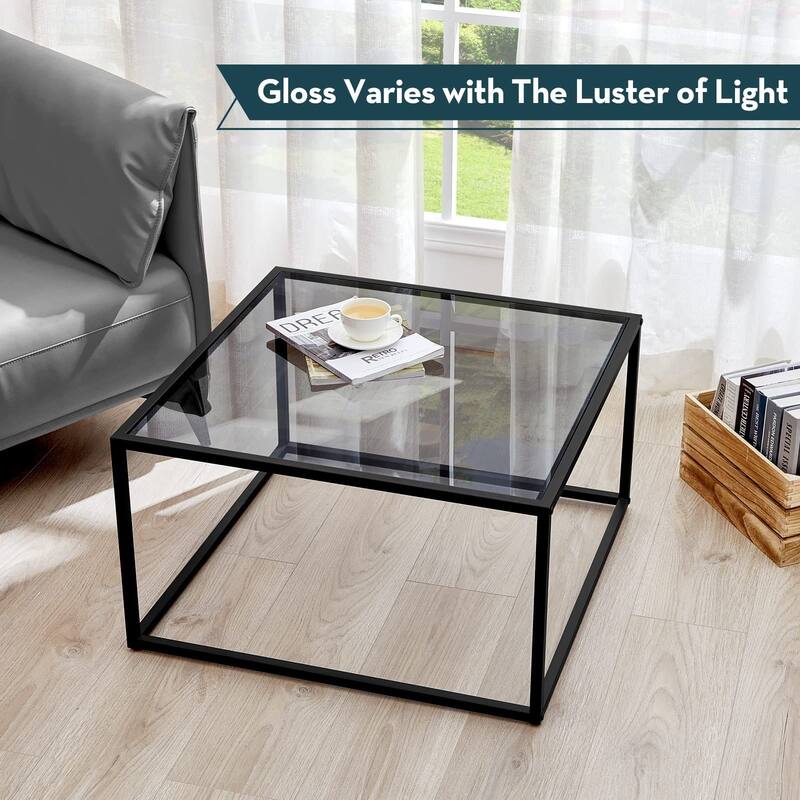 Coffee Table Glass Modern Coffee Tables for Small Space Simple Square Center Table, 26.7 x 26.7 x 15.7