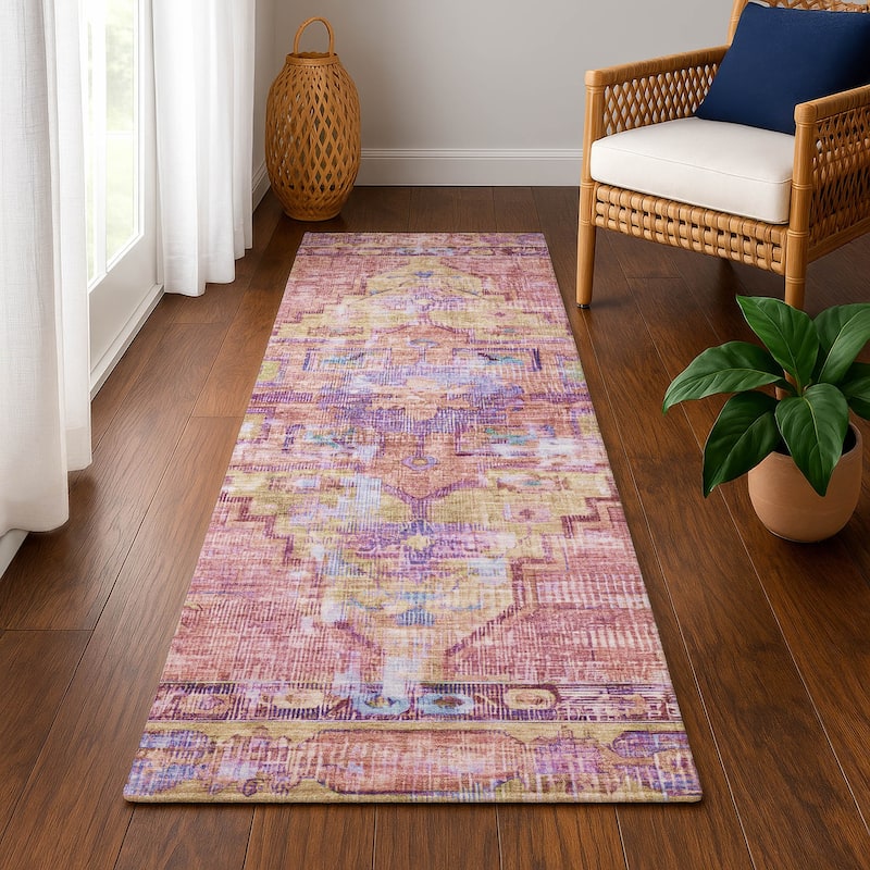 Premium Washable Super Soft Vintage Traditional Mayfield Rug - Pink - 2'3" x 7'6"