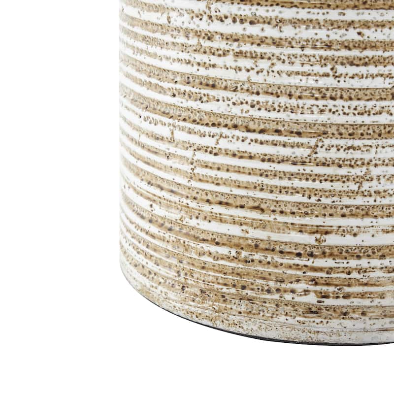 Brown Wood Room Table Lamp with White Drum Shade