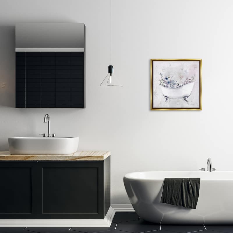 Stupell Delicate Bath with Botanics Framed Floater Canvas Wall Art Design By Stella Chang