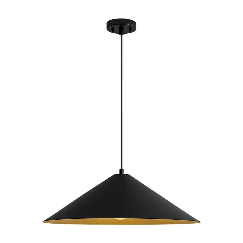 Black Gold 1-light Minimalist Metal Oversized Shallow Cone Pendant