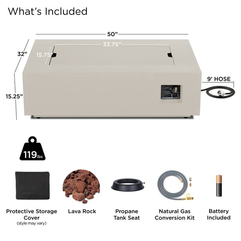 Aegean 50" Rectangle Gas Fire Table in Weathered Slate by Real Flame