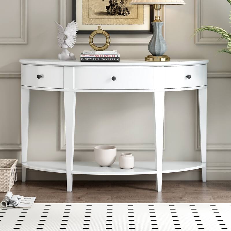 Modern Curved Console Table,Solid Wood Sofa Table with 3 Drawers and 1 Shelf, End Table for Hallway, Entryway, Living Room