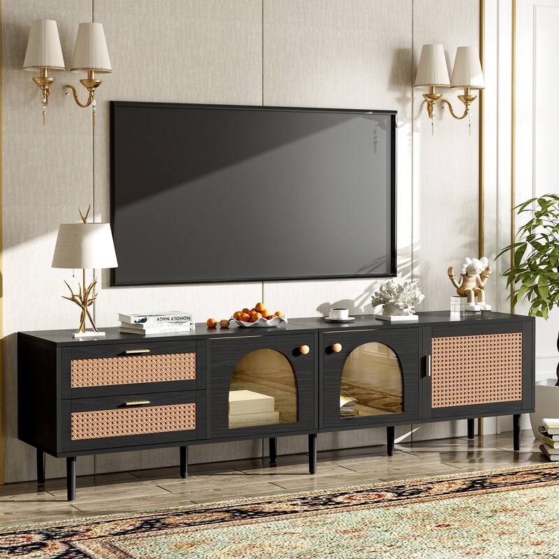 Rattan TV Stand with 3 Cabinets & 2 Drawers