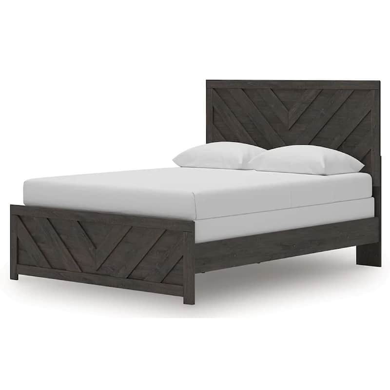 Peny Queen Size Bed, Chevron Pattern, Panel Headboard, Charcoal Black