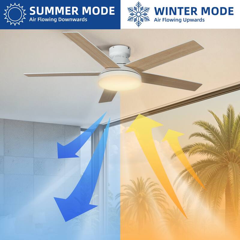 Moasis 52" Flush Mount 5 Blades Ceiling Fans with Light and Remote Control