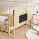 preview thumbnail 5 of 12, Full-Size Montessori Floor Bed with Bookcases & Blackboards, Solid Wood Design for Kids with Guardrails & Storage, Natural