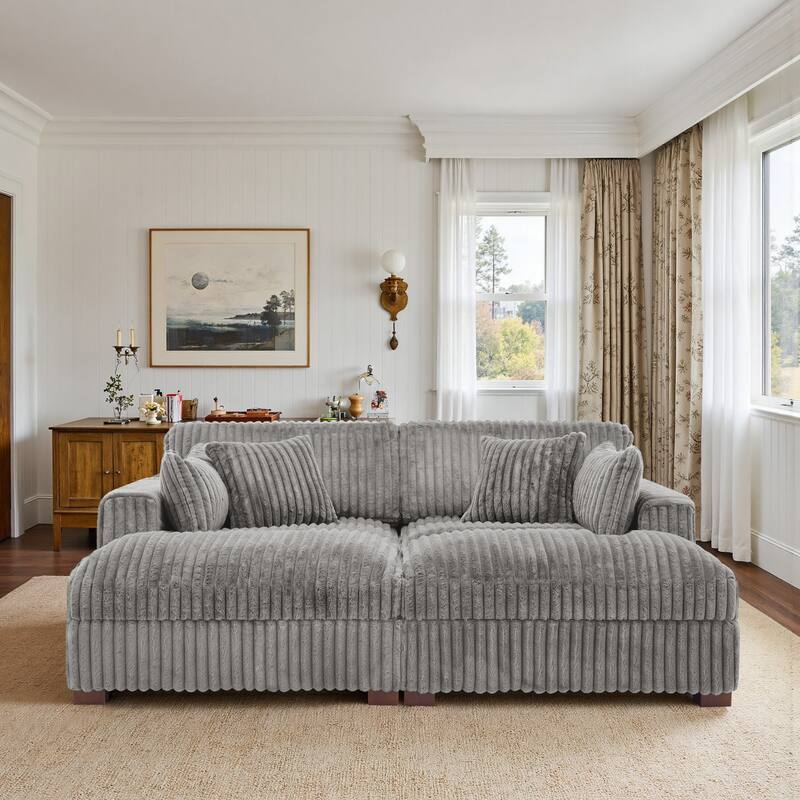 Modern Modular Flannel Fabric Upholstered Sectional Sofa with Square Arm
