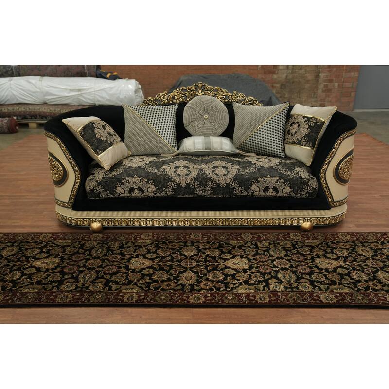 Hand Knotted Oriental 100% Wool Carpet Traditional All-Over Black Agra Runner Rug - 13' 1'' X 3' 0''