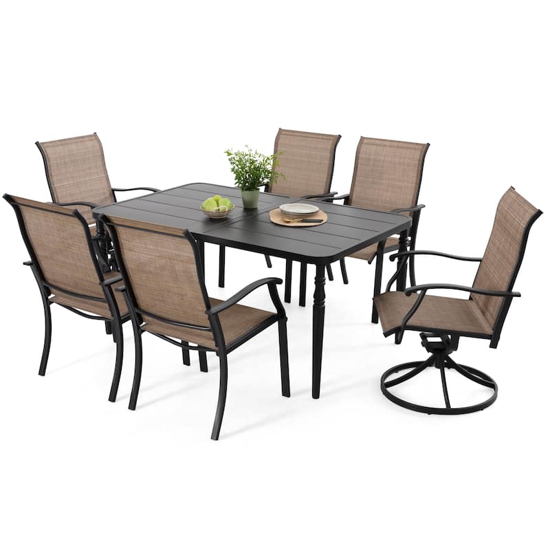 Outdoor Dining Set of 7, Textilene Chairs and Rectangle Metal Dining Table