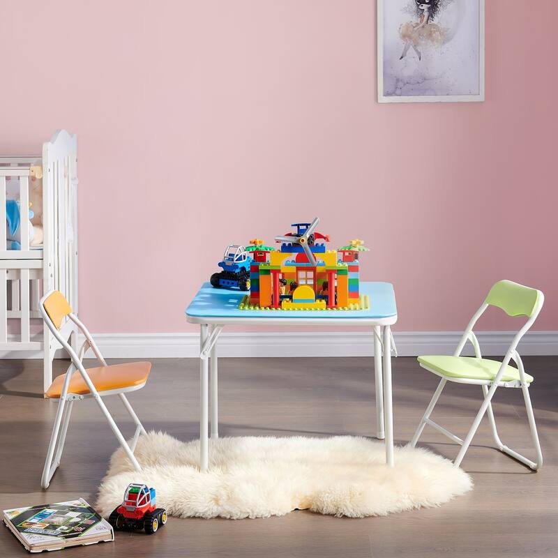 VECELO Kids Folding Activity Table & 4 Padded Chairs Portable Desk & No Assembly Required, 3 Piece Set, Black - 3 Pieces