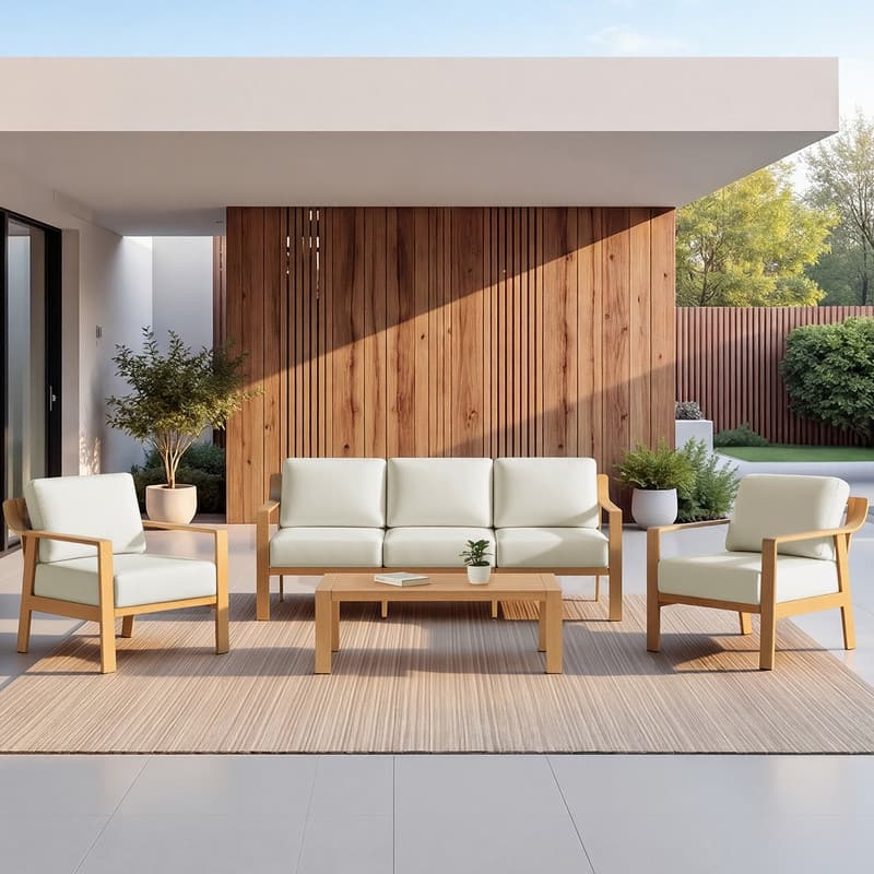 Spruce & Spring Outdoor Patio Furniture Set Aluminum Sofa Accent Chair - 4PC-3 Seat Sofa - Beige