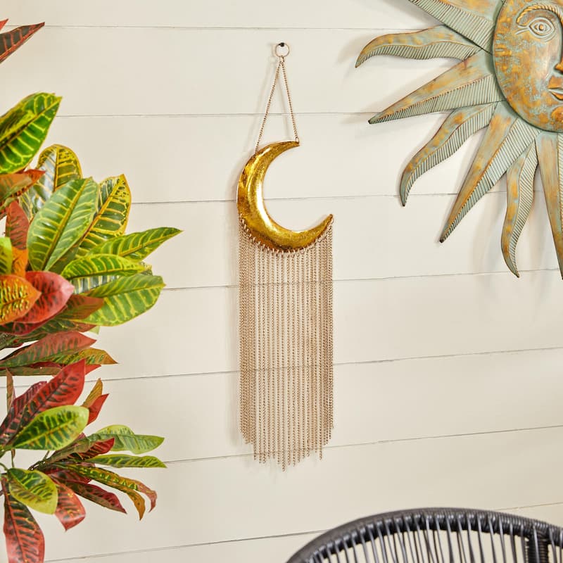 Metal Moon Indoor Outdoor Windchime with Chain Tassels - Gold - Roche River Decor