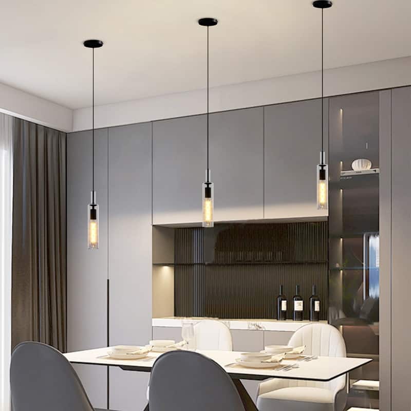 Modern Black Glass Pendant Lights (Set of 3) Adjustable for Kitchen, Dining & Living Areas (No Bulbs)