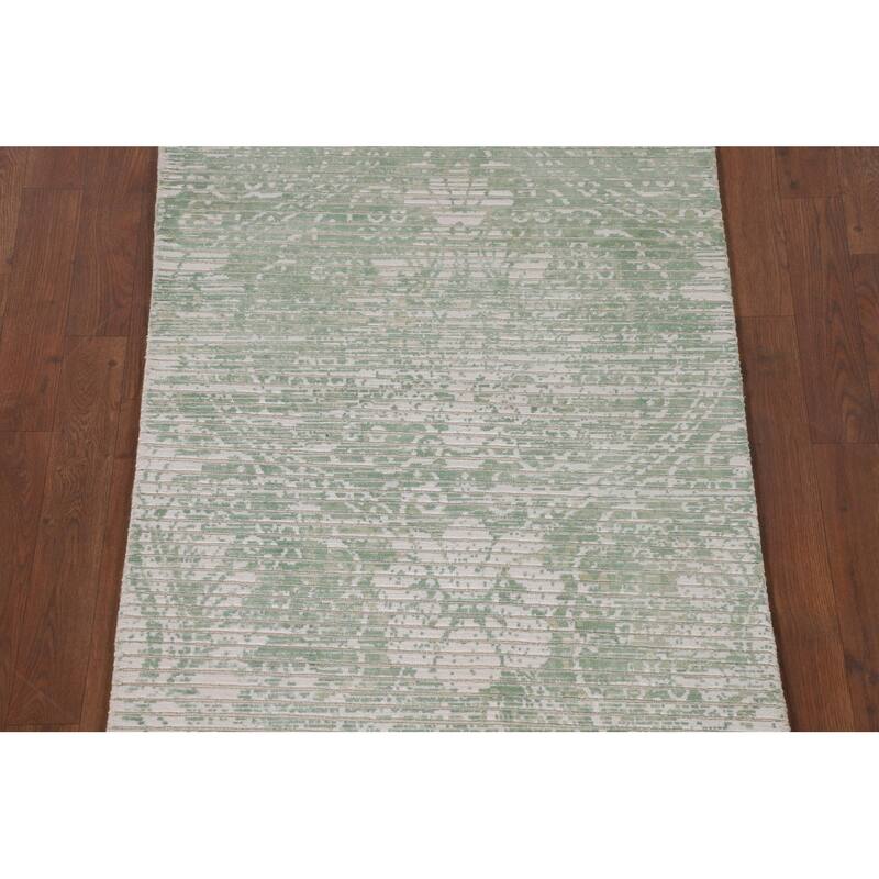 Striped Green Modern Abstract Accent Rug Handmade Wool Carpet - 2'8"x 4'9"