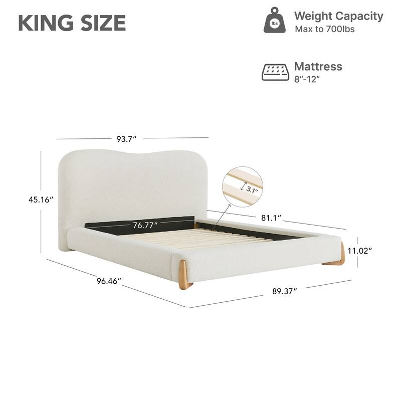 Spruce & Spring Modern Upholstered Platform Bed with Arch Headboard, Solid Wood Frame