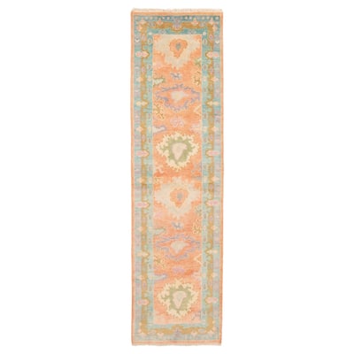 ECARPETGALLERY Hand-knotted Modern Oushak Coral Wool Rug - 2'6 x 9'7