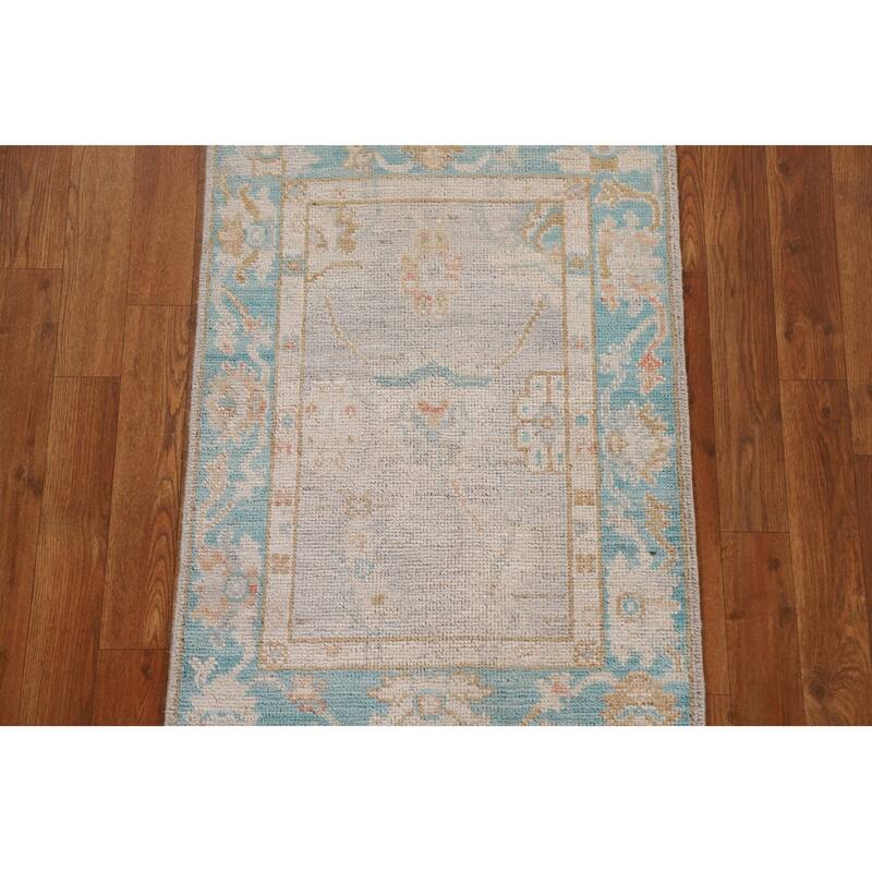 Hand Knotted Oriental 100% Wool Carpet Transitional Floral Greys & Charcoal Oushak Area Rug - 3' 0'' X 2' 0''