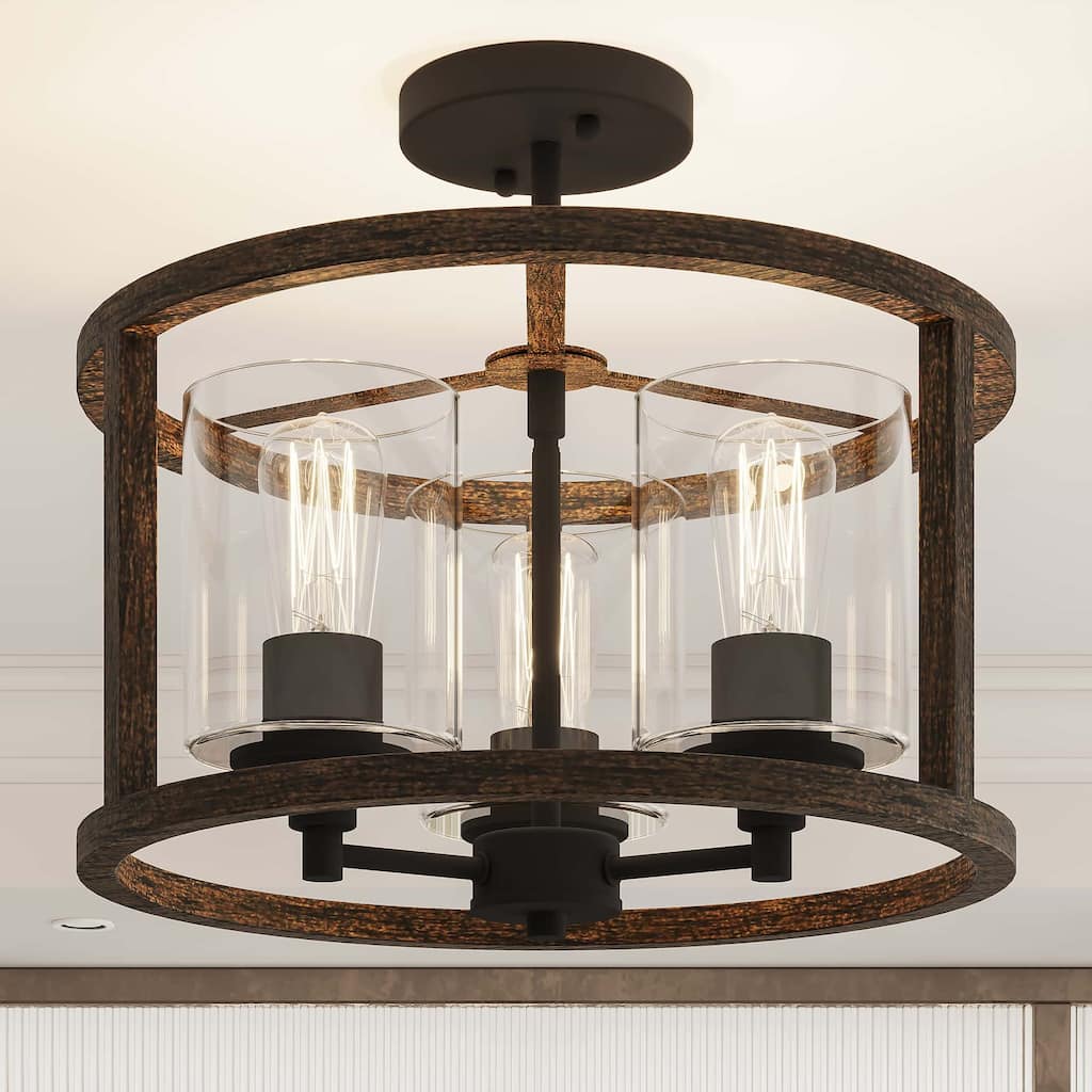 Moulins 3-light Modern Farmhouse Semi-Flush Mount Ceiling Lights with UL Certified - 15''