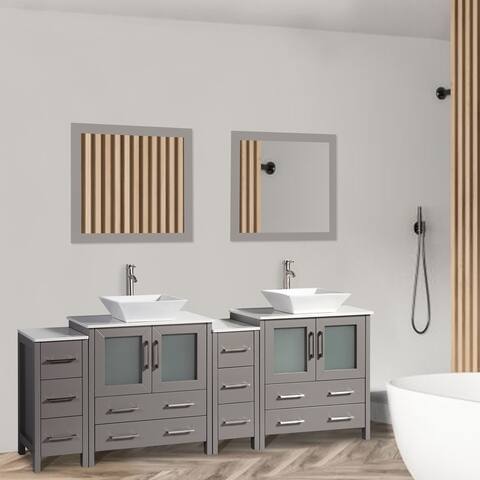 Vanity Art 84-inch Double Quartz Sink Bathroom Vanity Set 10 Drawers, 4 Cabinets, 2 Shelves, Soft-Closing Doors with Free Mirror