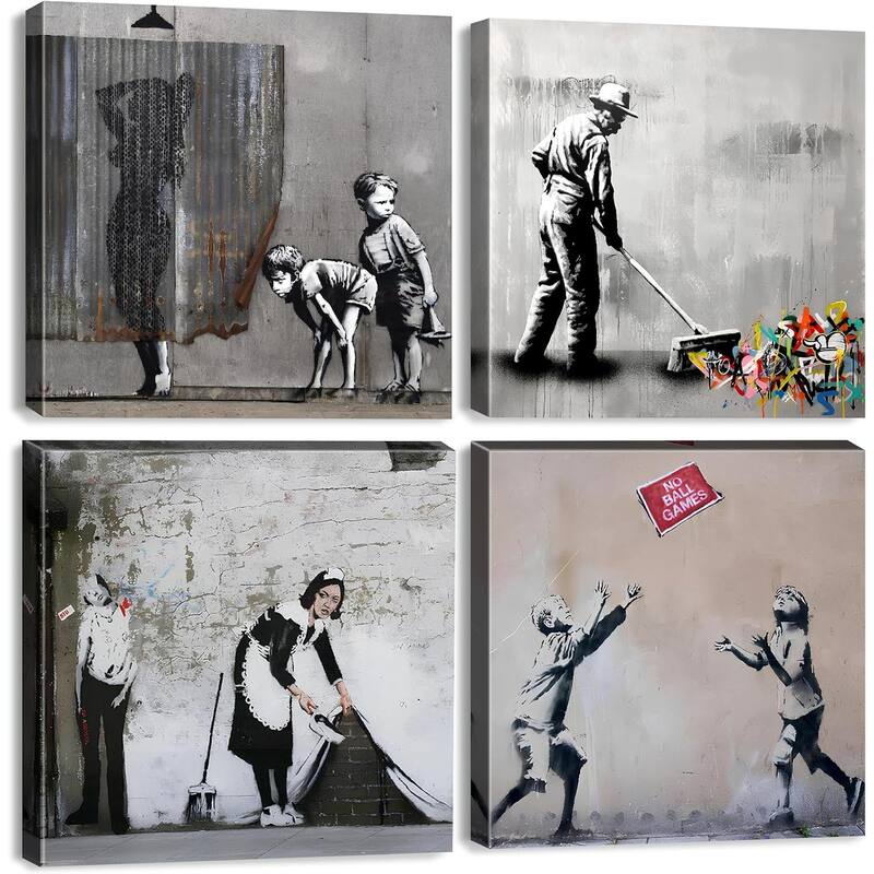 Black and White Graffiti Wall Decor Abstract Street - 12 x 12