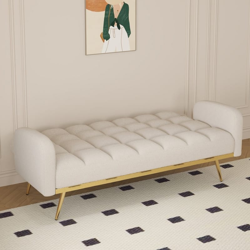 68.5-inch teddy velvet sofa bed with throw pillows