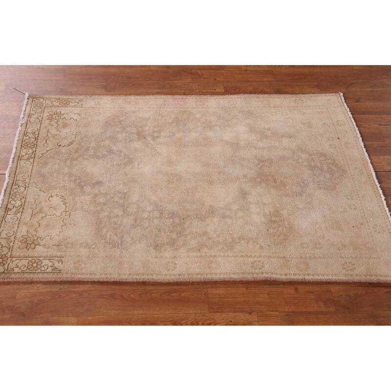 Hand Knotted Oriental 100% Wool Carpet Traditional Medallion Brown Tabriz Area Rug - 4' 7'' X 3' 1''