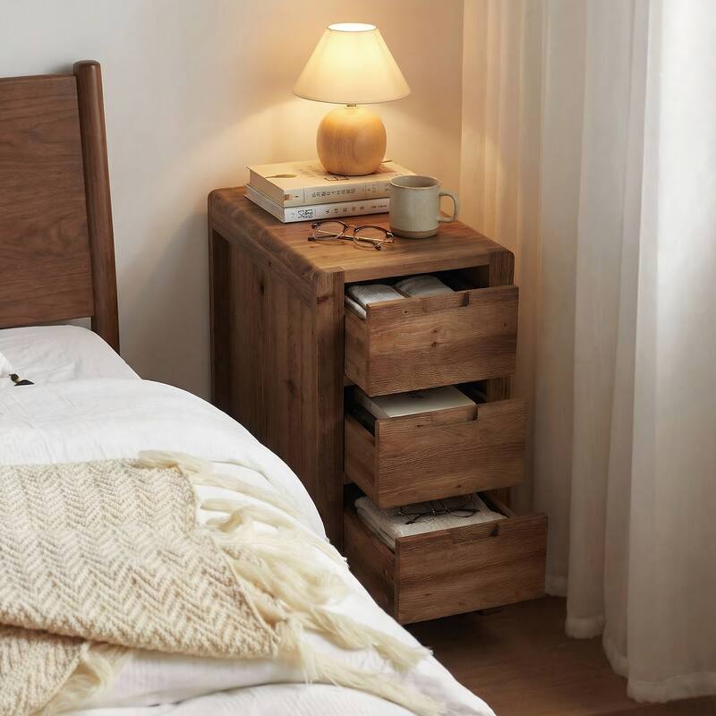 Solid Wood End Table with Drawers