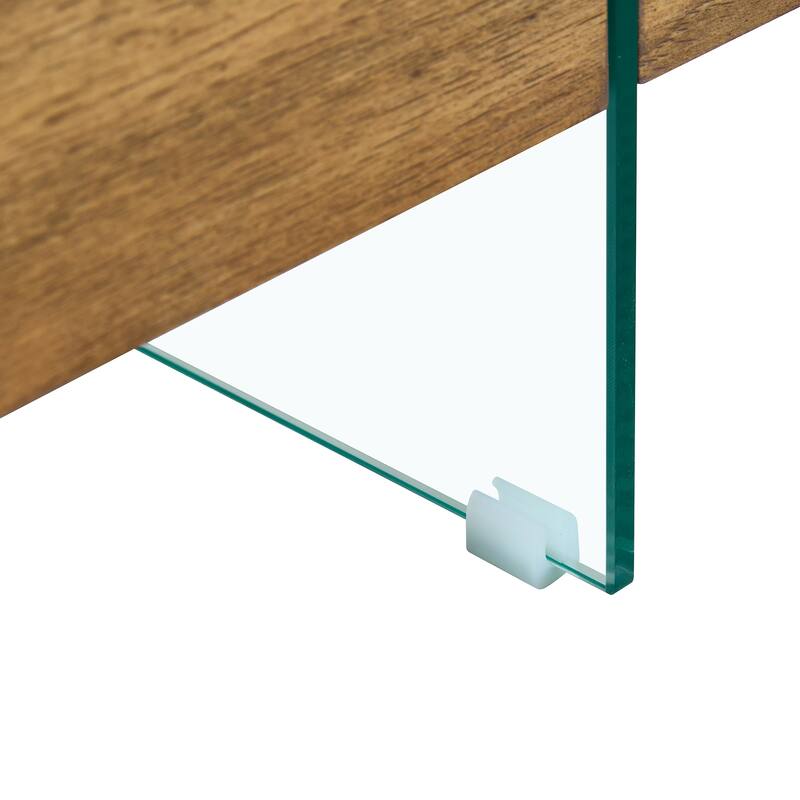 31.4 Inch Modern Two-Tier Square Coffee Table - An Elegant Combination of Clear Glass and Natural Wood Texture Sticker I