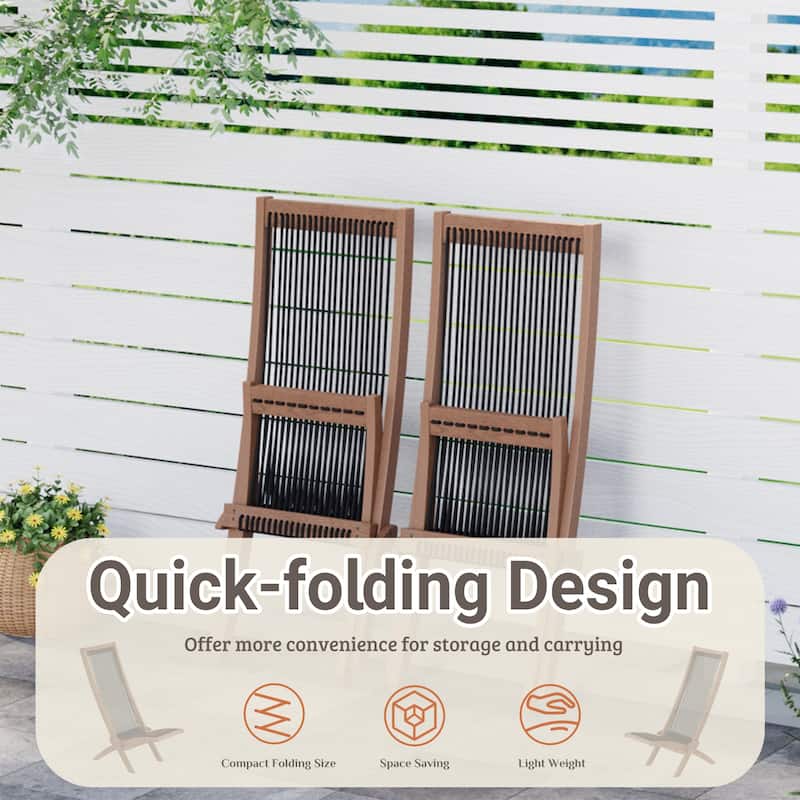 EROMMY 2-Piece Folding Acacia Wood Chairs Set - Standard & Rope Design Patio Chairs for Garden, Camping, Balcony