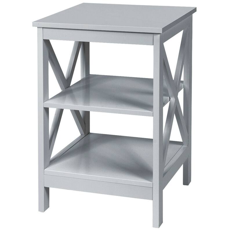 Gymax 3-Tier Nightstand End Table X Design Storage Display Shelf